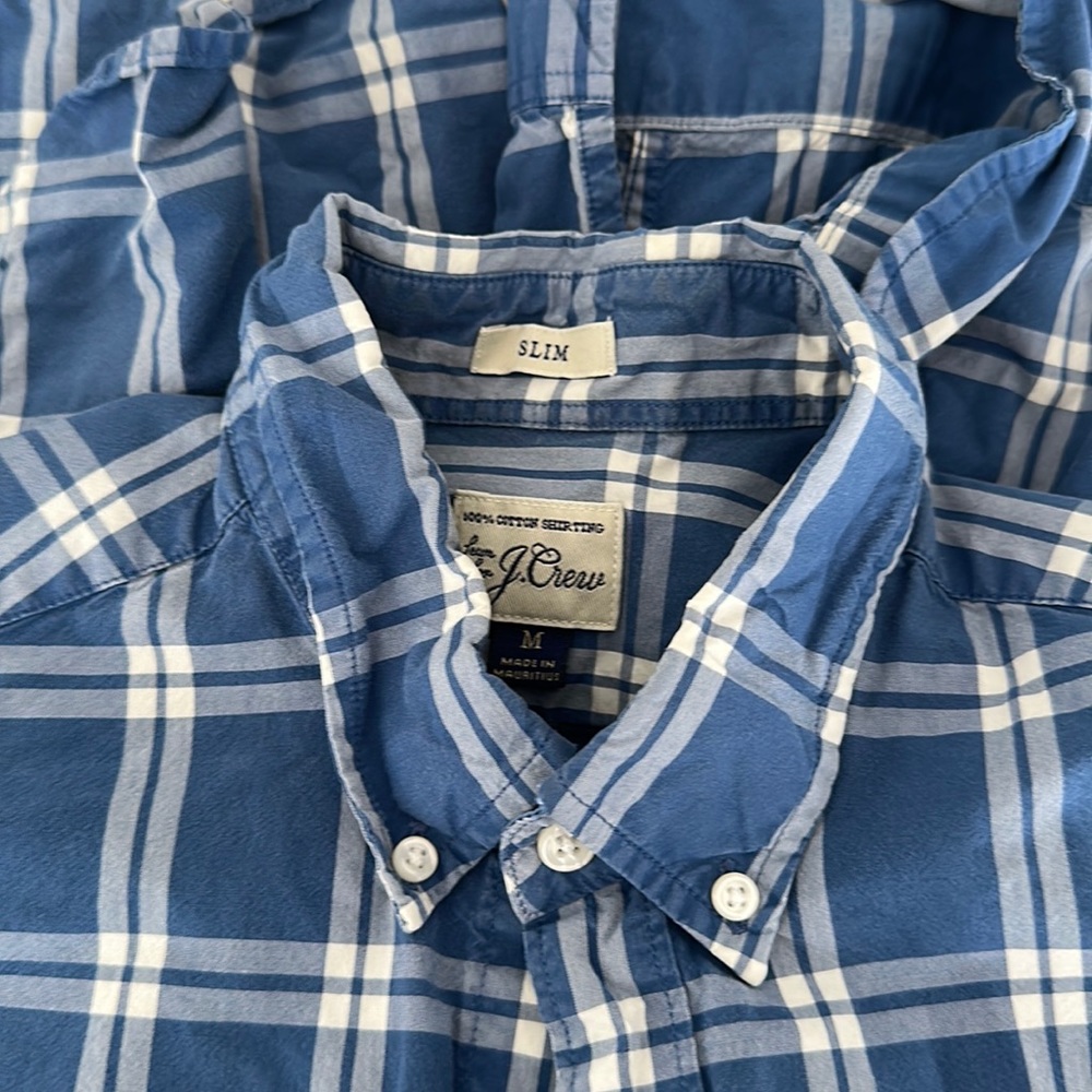J. Crew Long-Sleeve Button Down - Slim Fit, M in Blue w/ White Check